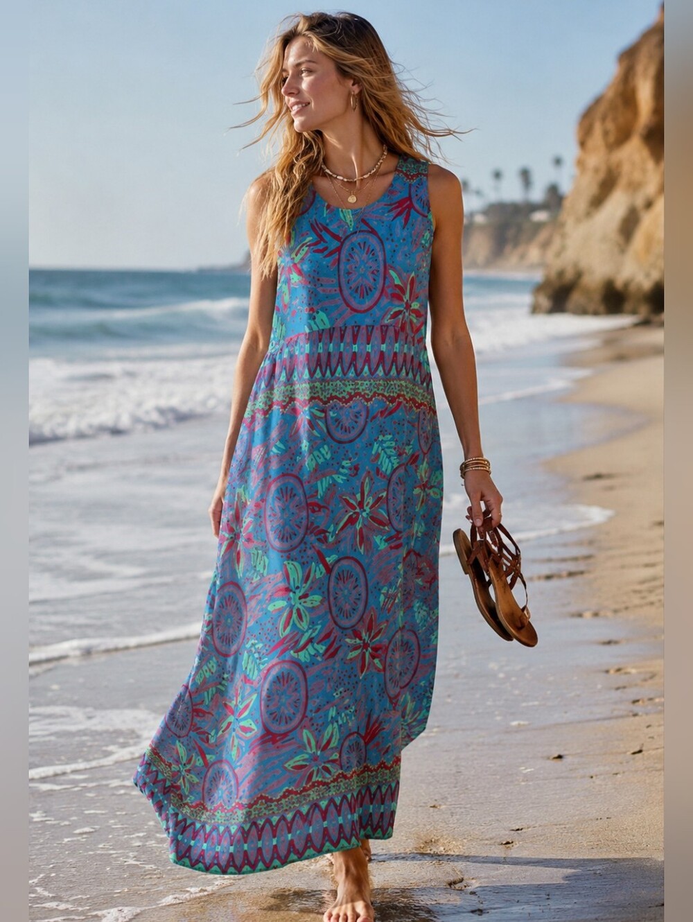 Rainbow Jo Teal Floral Maxi Dress with Purple Accents Hawiian Muumuu L